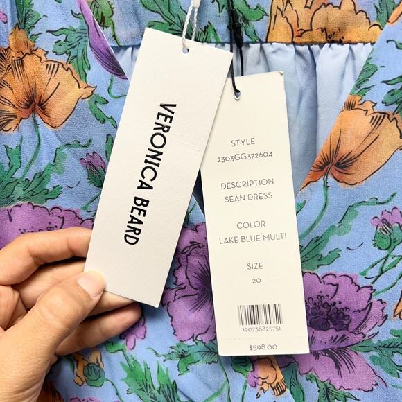 NWT‎ Veronica Beard Sean Silk Mini Dress Lake Blue Multi Ruched Size 20 - Picture 5 of 11